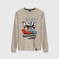 Свитшот хлопковый женский Cuphead, Dont deal with devil, цвет: миндальный