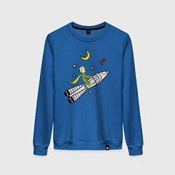 Свитшот хлопковый женский Маленький принц на ракете, цвет: синий