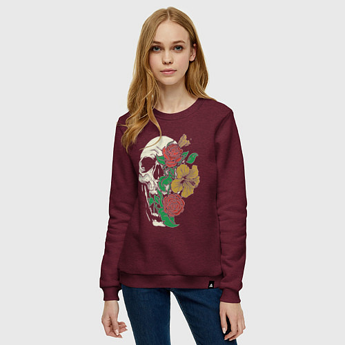 Женский свитшот Floral Roses Skull / Меланж-бордовый – фото 3