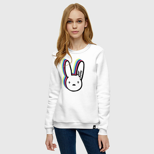 Женский свитшот Bad Bunny logo / Белый – фото 3