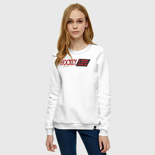 Женский свитшот Hockey life logo text / Белый – фото 3