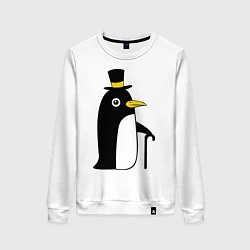 Свитшот хлопковый женский Пингвин в шляпе, цвет: белый