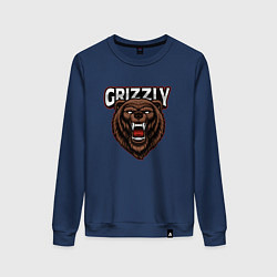 Свитшот хлопковый женский Медведь Grizzly, цвет: тёмно-синий