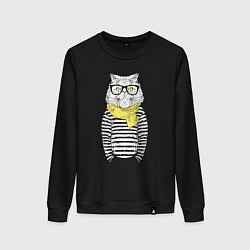 Свитшот хлопковый женский Hipster Cat, цвет: черный