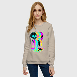 Свитшот хлопковый женский 4 ЧЕРЕПА SKULLS NEON, цвет: миндальный — фото 2
