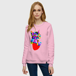 Свитшот хлопковый женский РАДУЖНЫЙ КОТИК RAINBOW KITTY, цвет: светло-розовый — фото 2