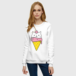 Свитшот хлопковый женский Ice Cream Cat, цвет: белый — фото 2