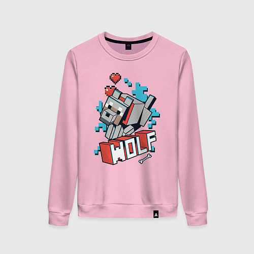 Женский свитшот Майнкрафт Волк, Minecraft Wolf / Светло-розовый – фото 1