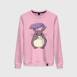 Свитшот хлопковый женский Кавайный Тоторо с зонтиком, цвет: светло-розовый