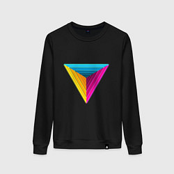 Свитшот хлопковый женский Неоновые треугольники, цвет: черный