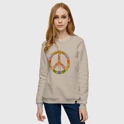 Свитшот хлопковый женский Peace and flowers, цвет: миндальный — фото 2