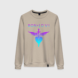 Свитшот хлопковый женский BON JOVI NEON LOGO HEART, цвет: миндальный