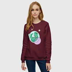 Свитшот хлопковый женский Динозавр в пузыре, цвет: меланж-бордовый — фото 2