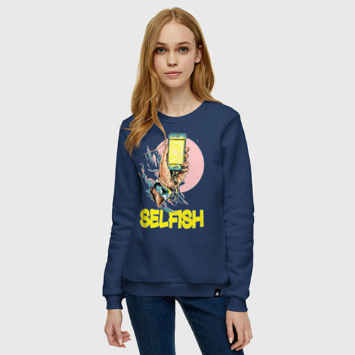 Женский свитшот Рука с телефоном / Тёмно-синий – фото 3