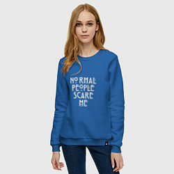 Свитшот хлопковый женский Normal people scare me аиу, цвет: синий — фото 2