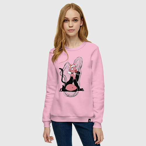 Женский свитшот Halloween devil kitty girl 2021 / Светло-розовый – фото 3