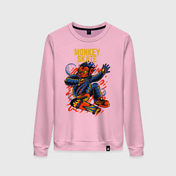 Свитшот хлопковый женский Обезьяна космонавт на скейте, цвет: светло-розовый