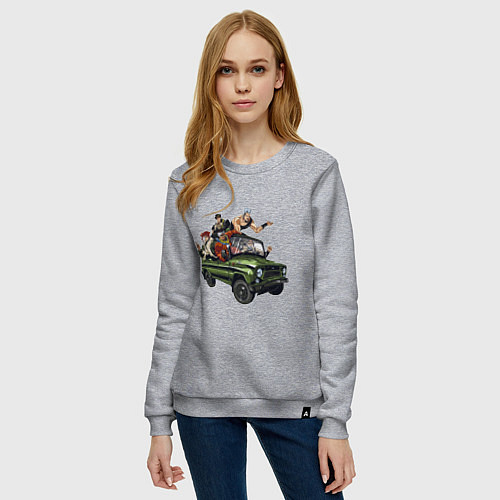 Женский свитшот Персонажи жожо едут на уазике джо джо / Меланж – фото 3