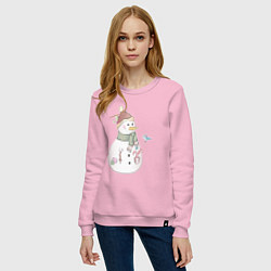 Свитшот хлопковый женский Снеговик с птичкой, цвет: светло-розовый — фото 2