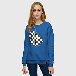 Свитшот хлопковый женский Шахматы в маске, цвет: синий — фото 2