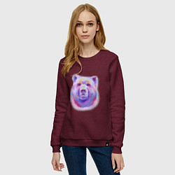 Свитшот хлопковый женский Неоновый медведь, цвет: меланж-бордовый — фото 2