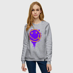 Свитшот хлопковый женский НИРВАНА СМАЙЛ НЕОН, цвет: меланж — фото 2