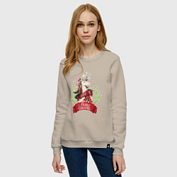 Свитшот хлопковый женский Christmas Unicorn, цвет: миндальный — фото 2