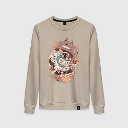 Свитшот хлопковый женский Тоторо - матрёшка, цвет: миндальный