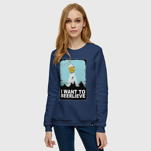 Женский свитшот I WANT TO BEERLIEVE / Тёмно-синий – фото 3