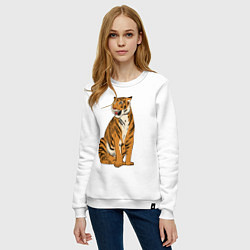 Свитшот хлопковый женский Дерзкая независимая тигрица, цвет: белый — фото 2