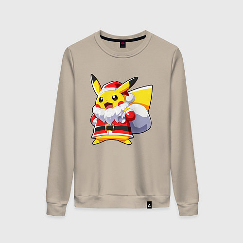 Женский свитшот НОВОГОДНИЙ ПИКАЧУ САНТА КЛАУС / Миндальный – фото 1