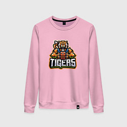 Свитшот хлопковый женский Тигр баскетболист, цвет: светло-розовый