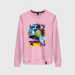 Свитшот хлопковый женский Geometry Dash: Pixel Logo, цвет: светло-розовый