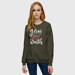 Свитшот хлопковый женский Heart I love you winter, цвет: хаки — фото 2