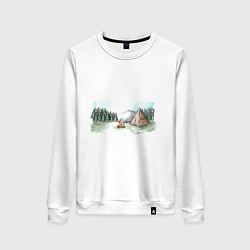 Свитшот хлопковый женский Поход в горы, цвет: белый