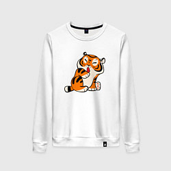 Свитшот хлопковый женский Забавный тигр показывает язык, цвет: белый