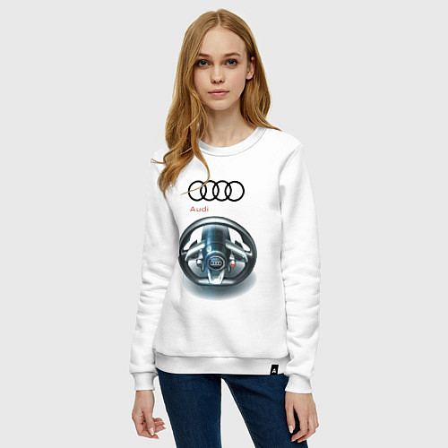 Женский свитшот Audi - car steering wheel / Белый – фото 3