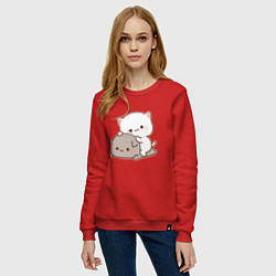 Свитшот хлопковый женский Котики играют 02, цвет: красный — фото 2