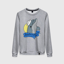 Свитшот хлопковый женский Дельфин на фоне солнца, цвет: меланж