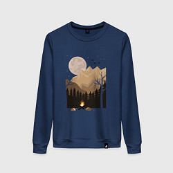 Свитшот хлопковый женский Туристический поход в лесу, цвет: тёмно-синий