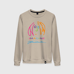 Свитшот хлопковый женский Джон Леннон Автопортрет Автограф, цвет: миндальный