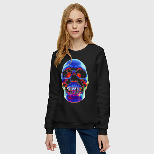 Женский свитшот Cool neon skull / Черный – фото 3