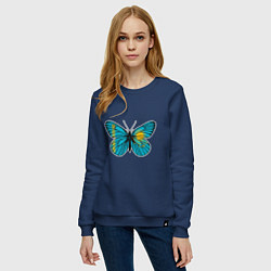 Свитшот хлопковый женский Бабочка - Казахстан, цвет: тёмно-синий — фото 2