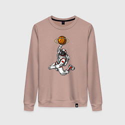 Свитшот хлопковый женский Космический баскетболист, цвет: пыльно-розовый