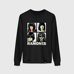 Свитшот хлопковый женский Ramones, Рамонес Портреты, цвет: черный