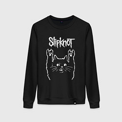 Свитшот хлопковый женский Slipknot, Слипкнот Рок кот, цвет: черный