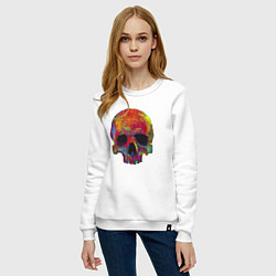 Свитшот хлопковый женский Cool color skull, цвет: белый — фото 2