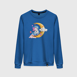 Свитшот хлопковый женский Единорог на облаках, цвет: синий