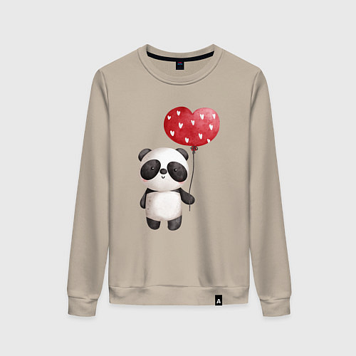 Женский свитшот Панда с шариком в виде сердца / Миндальный – фото 1