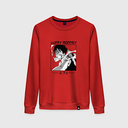 Свитшот хлопковый женский Ван-Пис, Луффи Luffy, цвет: красный